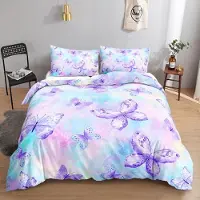 HOSIMA Bettwäsche-Set Schmetterlinge 155x220 cm Lila 2 Kissenbezüge 80x80 cm Mikrofaser mit Reißverschluss