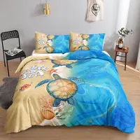 HOSIMA Bettwäsche-Set Unterwasserwelt 200x200 cm Ozean Schildkrötenmuster 1 Bettbezug 2 Kissenbezüge Mikrofaser Reißverschluss