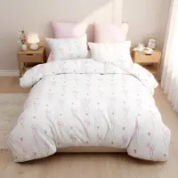 Sonstiges Bettwäsche-Set 135x200 cm Mädchen Weiß Rosa Schleifen Herzen Mikrofaser 2-teilig mit Kissenbezug 40x80 cm Reißverschluss