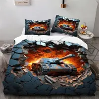 Sonstiges Bettwäsche Set 200x200cm Militär Fan Tank Motiv 3-teilig 1 Bettbezug 2 Kissenbezüge 80x80cm 3D Mikrofaser