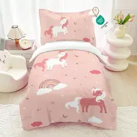 Sonstiges Bettwäsche Kinder 100x135 cm Rosa mit Kissenbezug 40x60 cm Einhorn Druck Microfaser