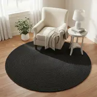Sonstiges Jute-Teppich rund 183 cm schwarz geflochten wendbar rustikal Vintage Bauernhaus