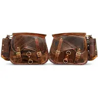 Merkloos Set aus 2 Motorrad-Satteltaschen aus Leder – Vintage-Design mit Flaschenhalter