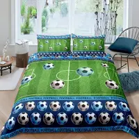 Loussiesd Bettwäsche Set 135x200 cm Kinder Jungen Fußball Grün Blau Mikrofaser Polyester