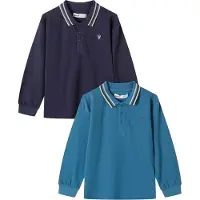 MINOTI - Poloshirt für Jungen, Kontrastkragen, Langärmlig (2er-Pack) MN238 (128) (Dunkelblau)
