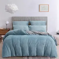 OEM Winterbettwäsche 220x240 cm, 3-tlg., Plüsch, türkis-blau-grau