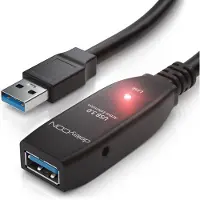 DeleyCON 5m USB 3.0 Verlängerungkabel Repeater-Kabel aktiv mit Signalverstärker 5 GBit/s Extension Cable USB-A auf USB-A Buchse - Schwarz