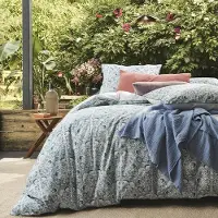 OEM Bettbezug Baumwoll-Perkal, 240 x 220 cm, blau, Blumenmuster