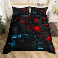 OEM Bettwäsche-Set Super King 260x220 cm, geometrisches Design, rot-blau