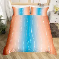 OEM Bettwäsche-Set King, Blau/Orange, abstraktes Design, 3-teilig