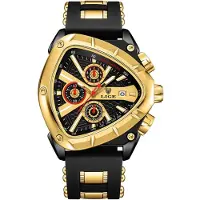 Lige Herrenuhr Schwarz Gold mit Chronograph und Silikonarmband KP41986