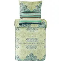 OEM Bettwäsche-Set Satin 200x200 cm grün Blumenmuster