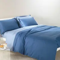 OEM Bettwäsche-Set Doppelbett, 100% Baumwolle, King, 3-teilig, Blau