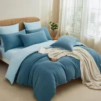 Sonstiges Muslin Bettwäsche 135x200 cm Baumwolle Blau Dunkelblau Hellblau Kühlend Atmungsaktiv Wende Bettbezug Einzelbett + Kissenbezug 80x80 cm