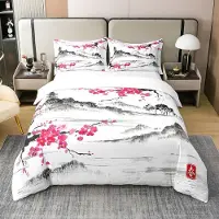 OEM Bettbezug-Set King Size 100 % Baumwolle Kirschblüten rosa botanisch 3-tlg.