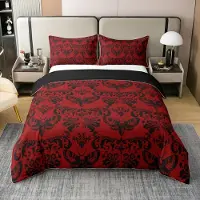OEM Bettwäsche-Set, 100% Baumwolle, Doppelbett, rot-schwarz, gotisch
