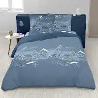 OEM Baumwoll-Dekbedovertrek mit Alpenmotiv, 260x240 cm, Blau