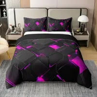 OEM Bettbezug-Set Doppelgröße 100 % Baumwolle lila-schwarz geometrisch 3-teilig