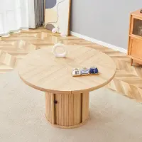 Ninkear Runder Esstisch, Holzoptik, 115cm, Säulenfuß mit Schrank (Wood)