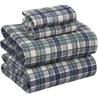 OEM 4-teiliges Bettwäsche-Set, 100% Baumwolle, Queensize, kariert, grün