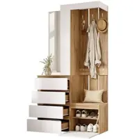 MODFU Garderobensets mit Spiegel, Schuhkommode mit 4 Schubladen, Flurgarderobe Kleiderschrank Weiß mit 1 Tür und Haken, 100x35x180 cm