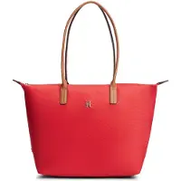 Tommy Hilfiger Tragetasche "POPETTE TOTE", Damen, Gr. B/H/T: 31cm x 31cm x 13cm, rot, Leder, Nylon, Taschen Tragetasche, Damen Handtasche, Schultertasche mit kontrastfarbigen Henkeln