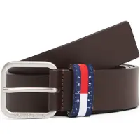 Tommy Hilfiger Ledergürtel TOMMY JEANS "TJM RYAN 3.5 cm breit", Herren, Gr. 95, braun (schwarz braun), Rindsleder, Gürtel Ledergürtel, mit Logo auf Gürtelschlaufe