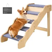Vevor Hundetreppe 910x430x630 mm, 5-stufige Hautiertreppe, Holztreppe geeignet für kleine, mittlere, große, ältere Haustiere sowie Welpen bis 68 kg, Hundeleiter für Betten, Sofas & Autos