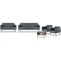 AEA Arbeitszimmer-Set 5tlg Schwarz 3-Sitzer 2-Sitzer 2x Sessel Couchtisch
