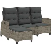 vidaXL Gartensofa mit Liegefunktion Kissen L-Form Grau Poly Rattan
