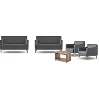 Xl Moebel Gmbh Arbeitszimmer-Set 5tlg Schwarz 2x 2-Sitzer 2x Sessel Braun Couchtisch