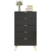 UEV Kommode mit 5 Schubladen 60 x 34 x 110 cm Schwarz
