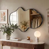 OEM Wellenförmiger Wandspiegel 90x55 cm Schwarz Metallrahmen