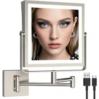 OEM Wand-Make-up-Spiegel, 1x/7x Vergrößerung, 3 Lichtfarben, dimmbar, 360° drehbar