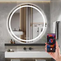 OEM LED-Badspiegel rund 80 cm, Bluetooth, dimmbar, Anti-Beschlag, 3 Lichtfarben