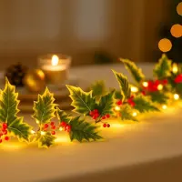 Dripio LED-Lichterkette Hulstform 2,6 m rot/grün 130 LEDs batteriebetrieben