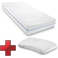 Sleezzze Ergonomische Kaltschaummatratze Premium 80 x 200 cm, Höhe 18 cm, Härtegrad H2/H3 + Viskoelastik Komfort-Schlaf-Kissen 40 x 80 cm