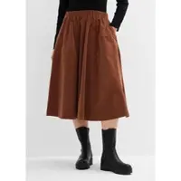Bonprix Cordrock , Damen, Gr. 44, braun (ziegelbraun), Obermaterial: 98% Baumwolle, 2% Elasthan, loose fit knieumspielend, Röcke Cordrock, Loose Fit, mit elastischem Bund