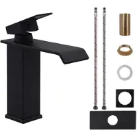 Sonstiges Wasserhahn Bad Wasserfall Waschtischarmatur Edelstahl Schwarz 18,5 cm Höhe Keramikkartusche Dual Control