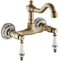 Sonstiges Wandarmatur Messing Bronze Doppelgriffe Keramik 360° drehbar Vintage Küche Warm/Kalt