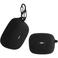 Kwmobile Schutzhülle für JBL Tune Buds Hülle - TPU Silikon Case für Kopfhörer Ladecase - stoßfestes Cover mit Karabiner - Schwarz