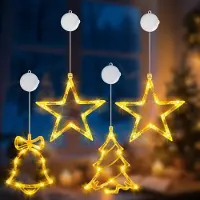 OEM LED-Fensterdeko-Set: 2 Sterne, Baum, Glocke, Timer, warmweiß