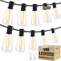 Dripio Festoonbeleuchtung 9 m, 15+2 ST38 LED-Lampen, 2200K, wasserdicht, verlängerbar