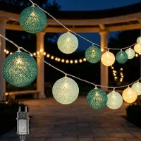 OEM Lichtsnoer mit 20 LED-Kugeln, Stoff, 3,8 m, grün, USB