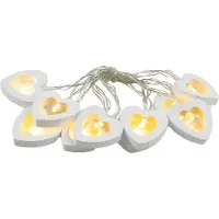OEM Holz-Herz-Lichterkette, 10 warmweiße LEDs, 2 m, batteriebetrieben