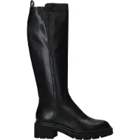 Tamaris Stiefel , Damen, Gr. 42, Synthetik Textil, schwarz, Lederimitat, unifarben, Schuhe Stiefel, Blockabsatz, Langschaftstiefel mit dekorativer Logoprägung