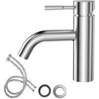 Sonstiges Waschtischarmatur Bad Edelstahl Gebürstet Silber Gebogener Wasserauslass Keramikventilkern Einhebelmischer