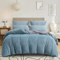 Sonstiges Bettwäsche Set 135x200cm 80x80cm Plüsch Blau Hellblau Grau Kuschelig