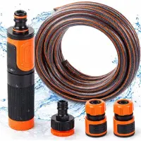 DIVODV 27885 Gartenschlauch 1/2" 15 m, 4-lagig, mit Kupplungen und Sprühkopf, grau-orange