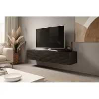 EURO-MEBLE TV Schrank RTV 8 mit Lamellen Medienmöbel Lowboard (Schwarz + Schwarze Lamellen)